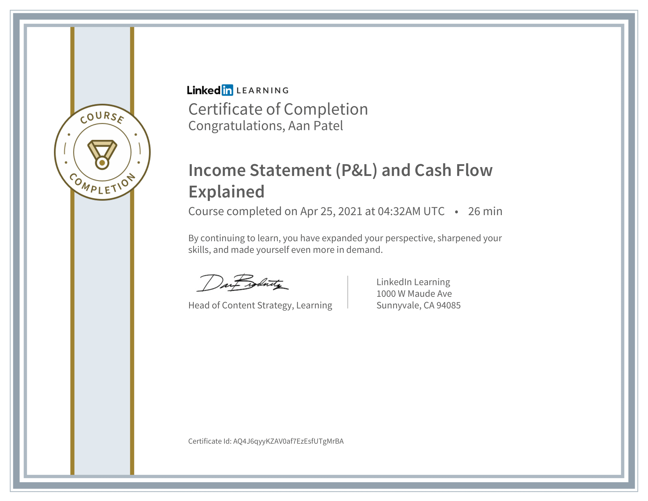 A LinkedIn Learning certificate